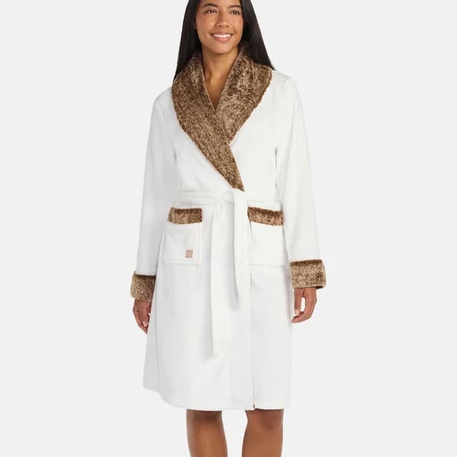 Martha Stewart Women's Plush Robe with Faux Fur Trim