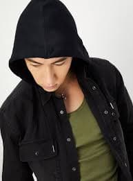 Men Hooded Denim Shacket | Black