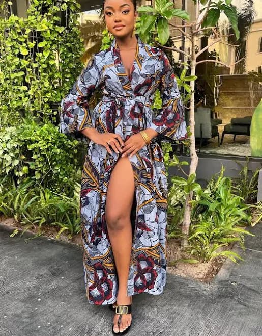 African Print Ruffled Sleeve Maxi Gown