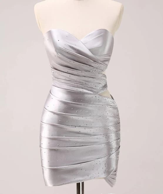 Zapaka Women's Strapless Hollow Out Pleated Homecoming Dress