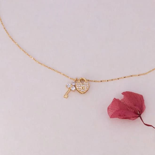 Dainty Heart Silver Lock & Key Charm Necklace