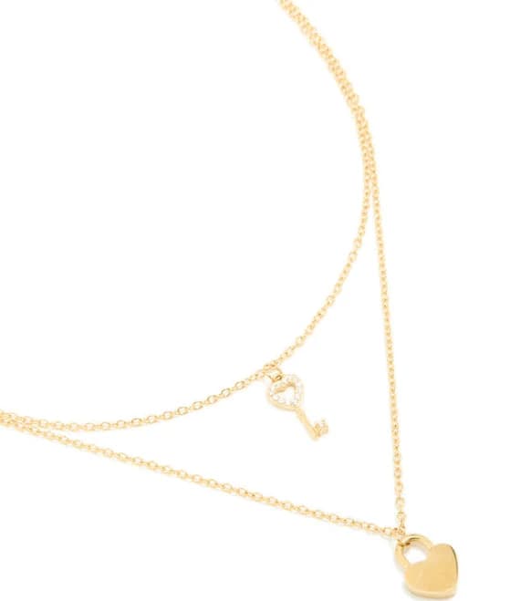 Lovisa Waterproof Gold Plated Stainless Steel Key & Heeart Lock Necklace