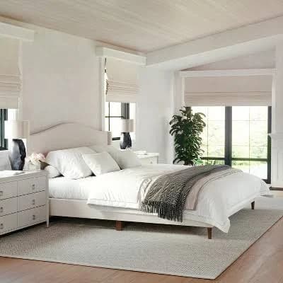 Martha Stewart Amelia Upholstered Platform Bed with Curved Headboard