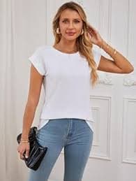 Airmood Women Summer Casual Loose Fit Round Neck Short Sleeve T Shirts, white : Amazon.com.be: Fashion