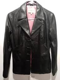 Women's Wilsons Black Leather Jacket Pink Lining Size Small Good Condition