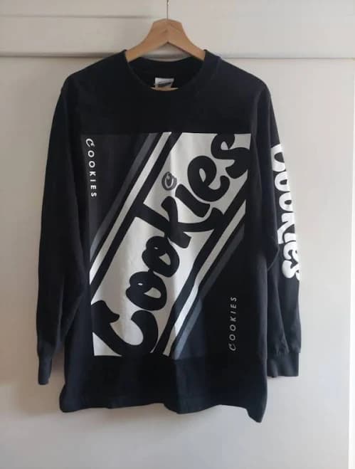 Mens Heavyweight Graphic Print Longsleeve Crewneck Shirt Black White