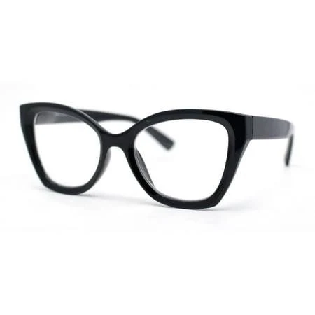 Womens Classy Oversized Thick Plastic Cat Eye Reading Glasses Black +4.00, Size: [Power] +4.00