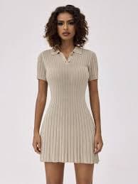 Forever 21 Solid Ribbed Knit Polo Neck Sweater Dress | SHEIN