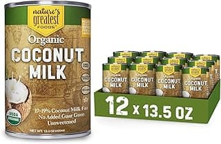 Organic Coconut Milk - 13.5 oz, No Guar Gum, No Preservatives Gluten-Free, Vegan and Kosher - 17-19% Coconut Milk Fat, Unsweetened (12-Pack)