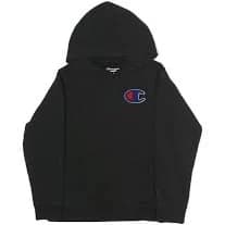 CHAMPION Mens Black Hoodie L Cotton Blend Pullover Logo Sweatshirt Casual
