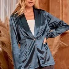 Vici | Jackets & Coats | Newlizzie Satin Blazer Teal | Poshmark
