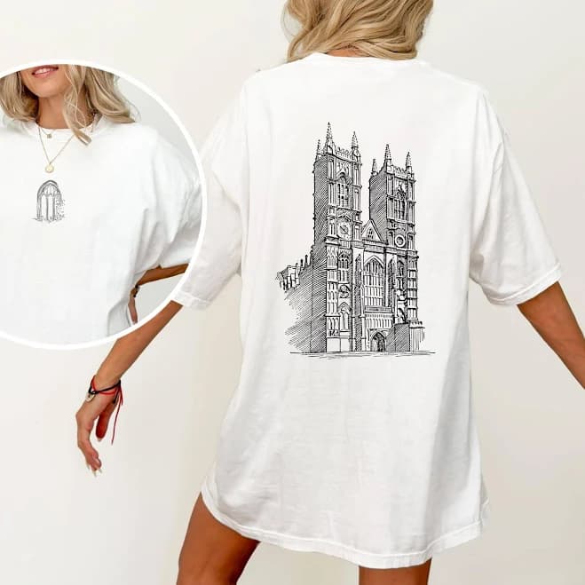 Gothic Comfort Colors Vintage Cathedral Drawing T-Shirt