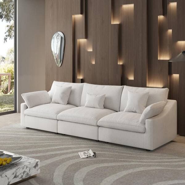 J&E Home 155.9 in. Square Arm 6-piece Linen Modular Sectional Sofa in. Beige with Ottoman, Living Room Couch, Customizable Design JE-140BE-NCSU - The Home Depot