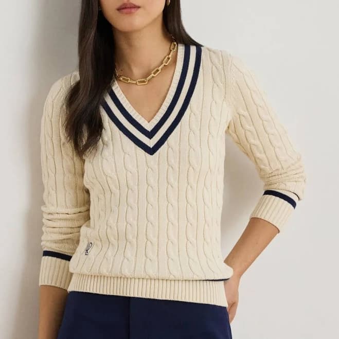 Ralph Lauren Women's Cable-Knit Cotton Cricket Sweater