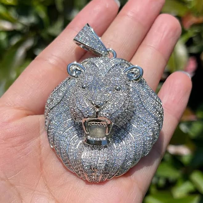 Lion Head Iced Out Diamond Pendant Necklace