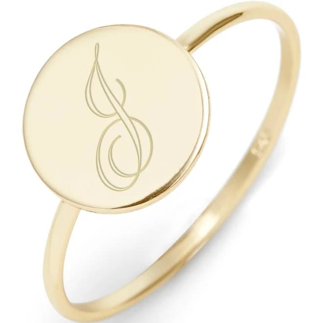 Personalized Engravable Gold Initial Ring