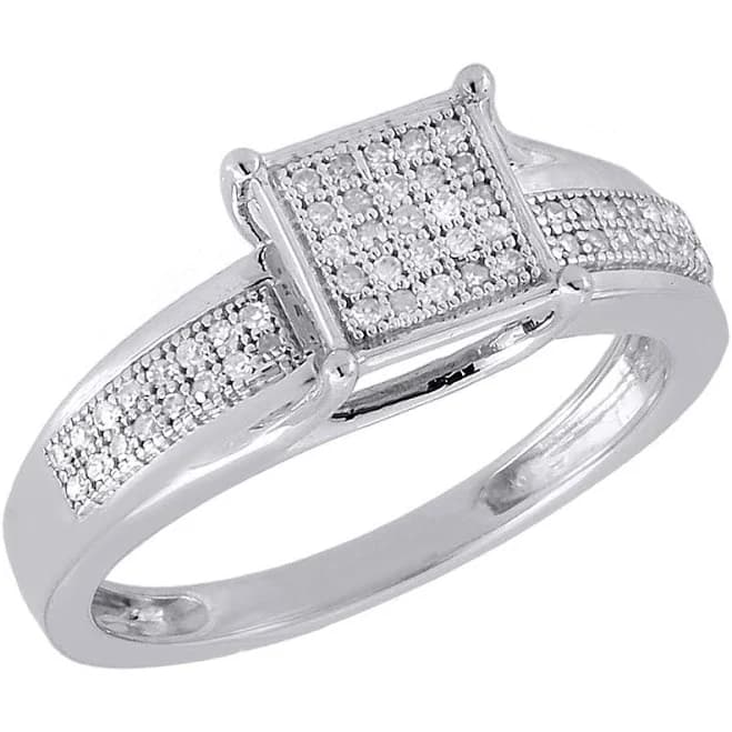 .925 Sterling Silver Diamond Promise Anniversary Square Ring