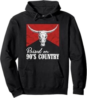 Raised On 90's Country Music Vintage Western Bull Skull Pullover Hoodie