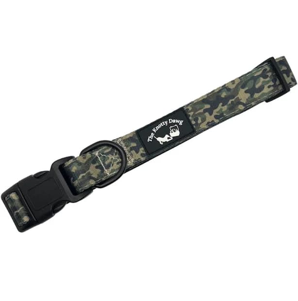 Green Camo Print Dog Collar - Adjustable Nylon with Metal Buckle for All Breeds Small
