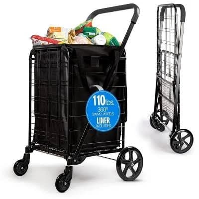 SereneLife SLSPCART60 Heavy Duty Foldable Shopping Cart