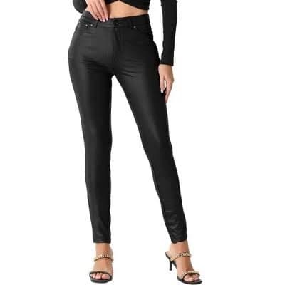 Allegra K Women's Faux Leather High Waist Stretch Motorcycle Leggings