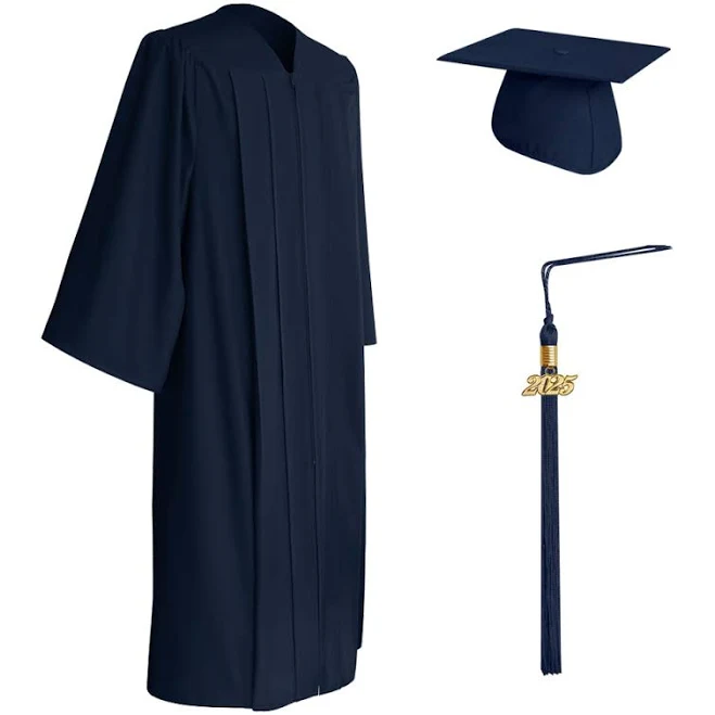 Matte Navy Blue Graduation Cap Gown & Tassel Set