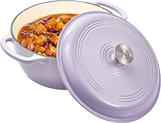 Vivicreate 6 Quart Enamel Cast Iron Dutch Oven Pot with Lid – Enameled Cookware for Baking, Roasting, and Braising – Durable Cast Iron Pot for Stove Top and Oven Use Red color (Purple)