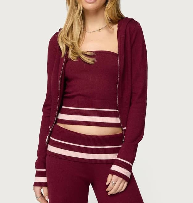 Edikted Women's Kaliya Stripey Knit Zip Up Hoodie