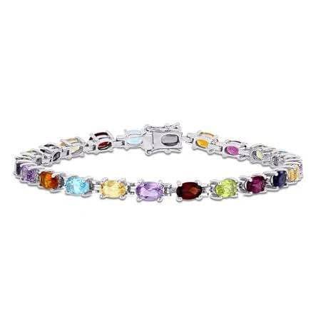 Everly Women's Sterling Silver Oval Tennis Bracelet with Multi-Color Gemstones