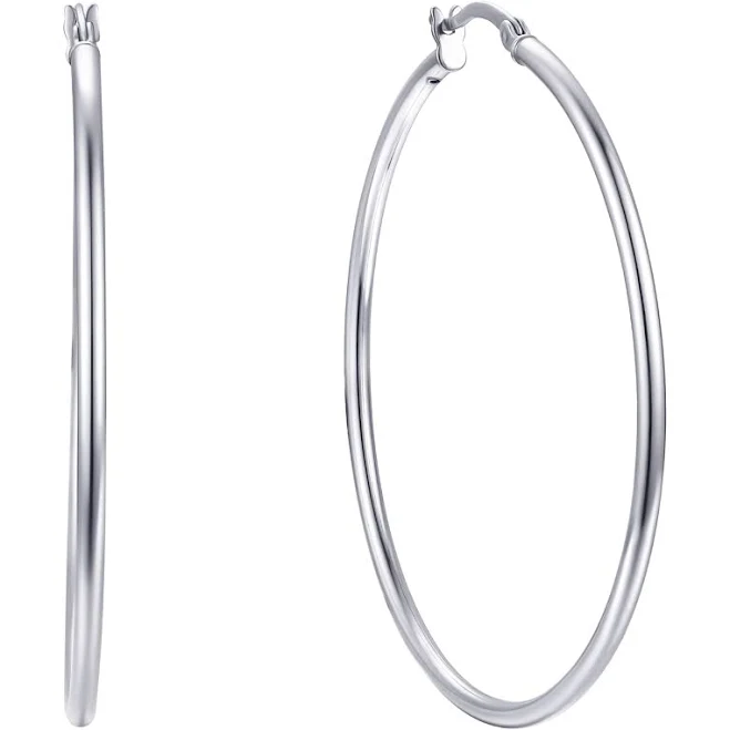 Brilliance Fine Jewelry Women's Sterling Silver Click Top Hoop Earrings