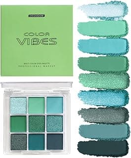 9 Colors Green Glitter Matte Eyeshadow Makeup Palette, Elphaba Witch Costume Eyeshadow Makeup, Highly Pigmented Bright Neon Dark Green Eye Shadow for Fairy Joker Goth Wicked Halloween Parties Makeup