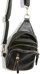 Joy Susan Skyler Sling Bag: Vegan Leather, Zippered Closure, Brass Plated Hardware, Black: Handbags: Amazon.com