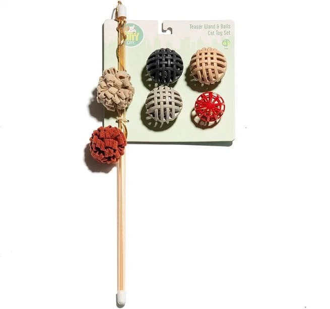 Kitty City Multi-Colored Loop Ball Wand & Lattice Balls Cat Toy Set