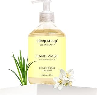 Deep Steep Liquid Hand Wash, Lemongrass Jasmine, 17.6 oz – Moisturizing Cleanser with Olive Oil, Aloe Vera, Glycerin & Hyaluronic Acid – Vegan, Clean Beauty, Soft & Nourished Hands