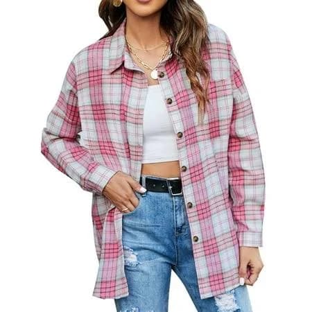 Fantaslook Women's Oversized Plaid Flannel Shirt