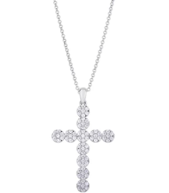 Macy's Women's Cubic Zirconia Cross Pendant Necklace in Silver Plate