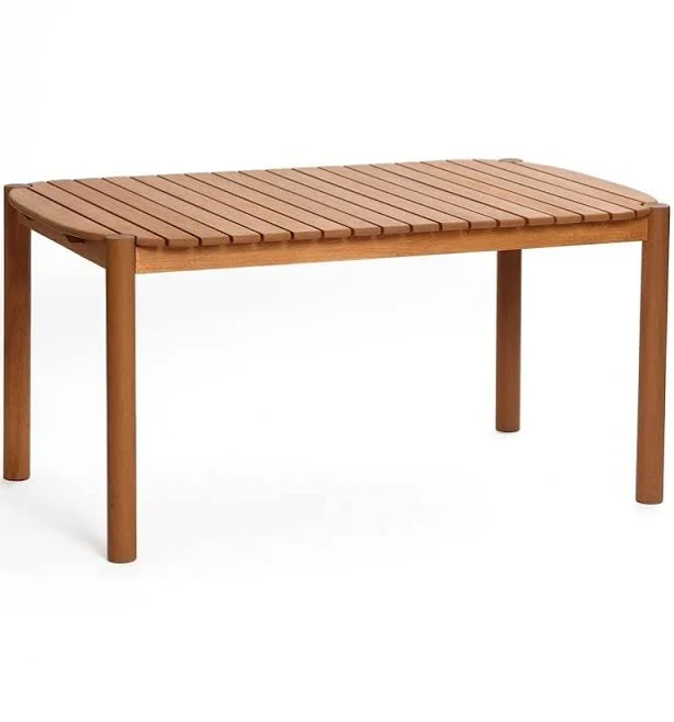 LuxenHome Natural Solid Wood 6-Person 59-Inch Long Rectangle Outdoor Dining Table