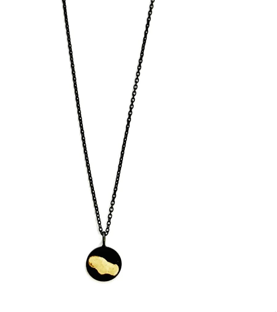 18K Gold Oxidized Flat Disk Necklace