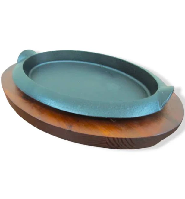 Oval Sizzling Platter with Wooden Base
