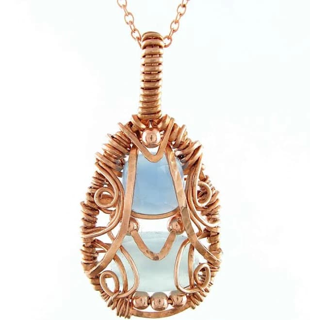 Handmade Copper Wire-Wrapped Chalcedony Pendant