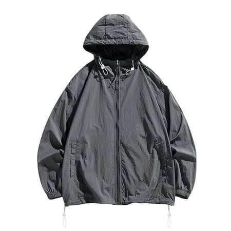 Ylsdy Men's Lightweight Hooded Jackets Drawstring Windbreaker Solid Color Long Sleeve Zip Up Coats with Pockets Streetwear Dark Gray M, Size: Medium