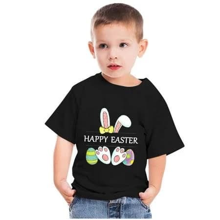 Rciityk Happy Easter Shirts for Kids Toddler Boys Girls Cute Bunny Ear Eggs Print Short Sleeve Crew Neck T-Shirt for Girls