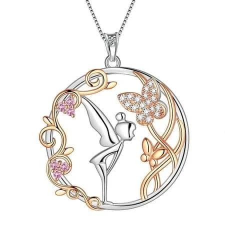 925 Sterling Silver Butterfly Fairy Pendant Necklace