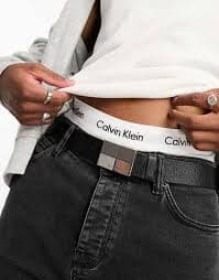 Calvin Klein CK metal diagonal belt in black | ASOS