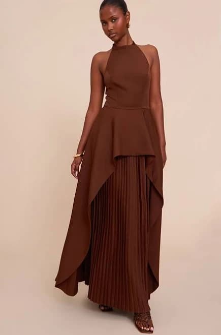Women's Woven Halterneck Pleated Maxi Dress