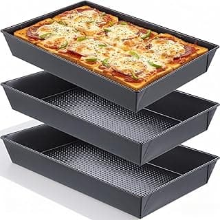 3 Pcs Detroit Style Pizza Pan 10x14x2.5 Non-Stick Rectangle Deep Pizza Pans Heat-Resistant Pre-Seasoned Detroit Deep Dish Pizza Pan Carbon Steel Sicilian Style Pans Dish Bakeware