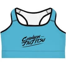 Chingon Classic Black Script Ladies Sports Bra- Teal