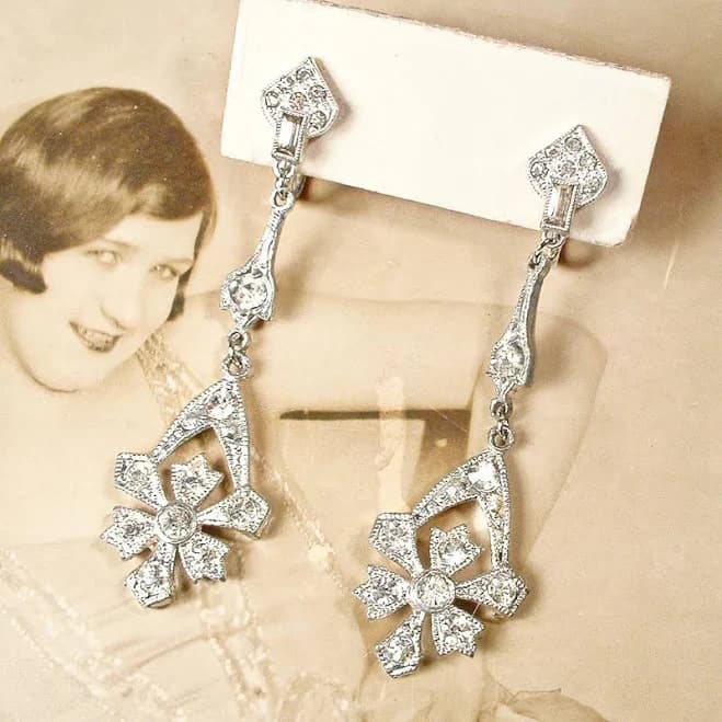 Vintage Art Deco Rhinestone Dangle Earrings