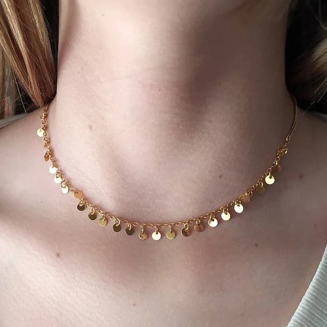 Gold Plated Choker Necklace with Small Medal Charm