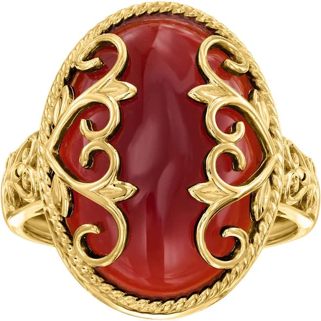 18kt Gold Over Sterling Red Agate Heart Scroll Ring